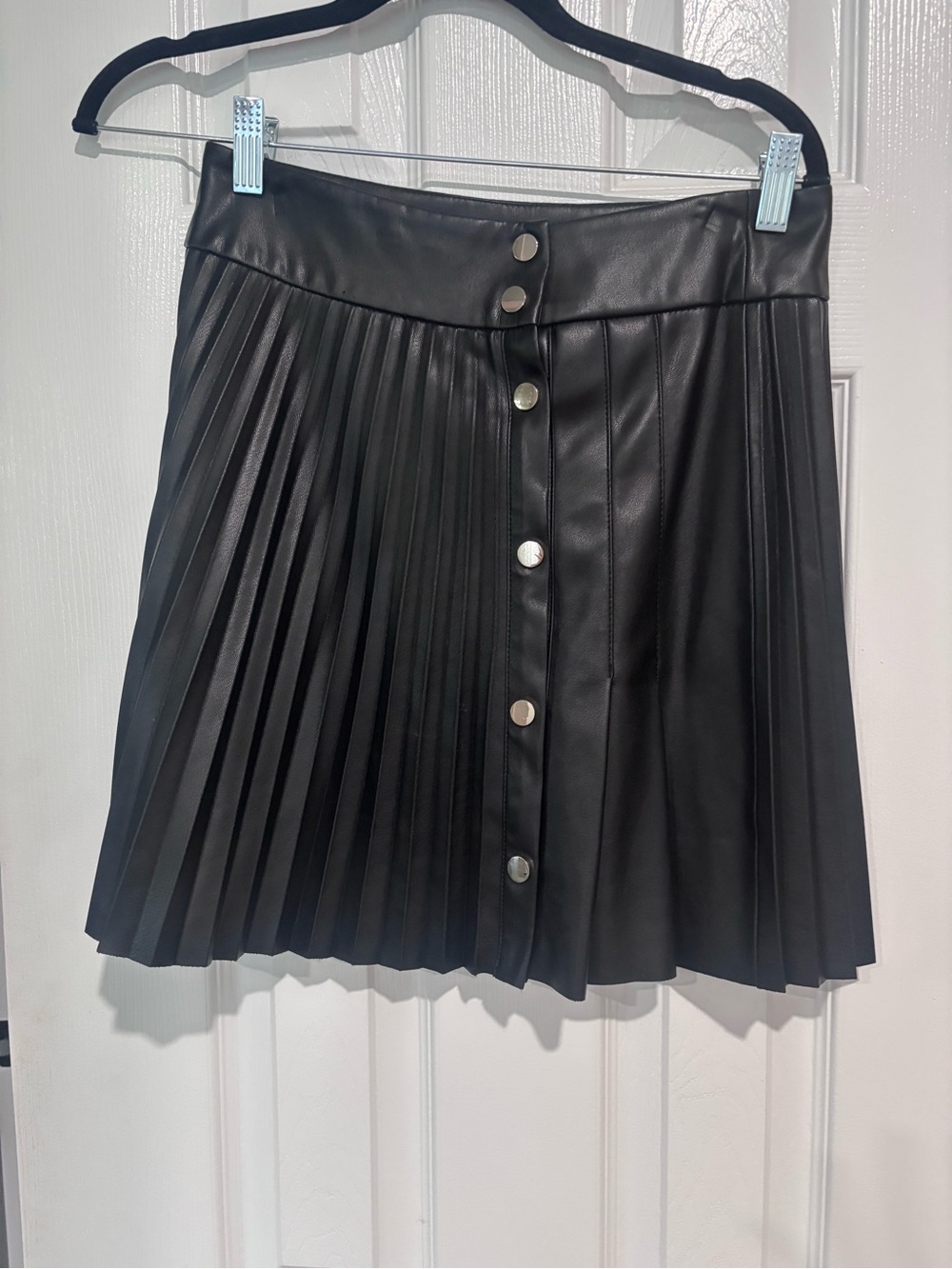Zara Black Faux Leather Pleated Mini Skirt with Button Front